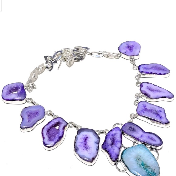 Agate purple lace drutzy sterling silver bib necklace - Picture 4 of 9